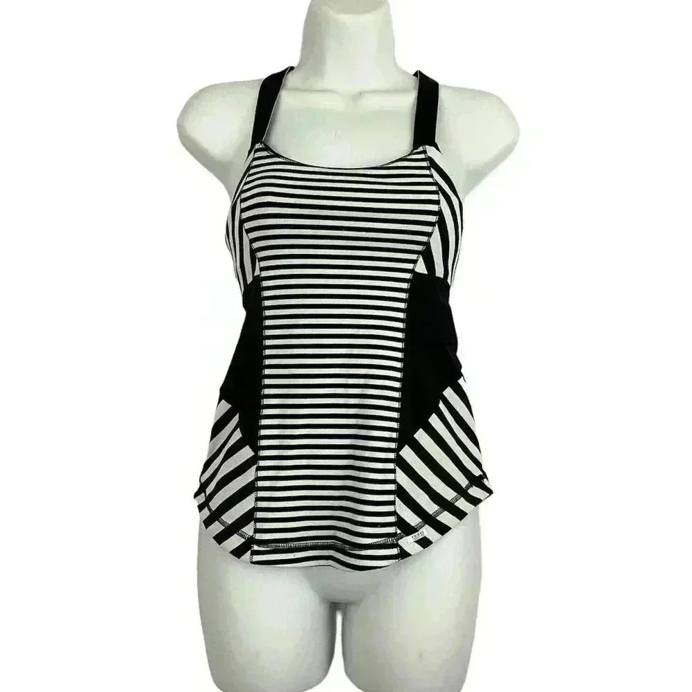 Lululemon Work It Out Tank Top Sz 4 Sea Stripe Mint Moment Black NWOT